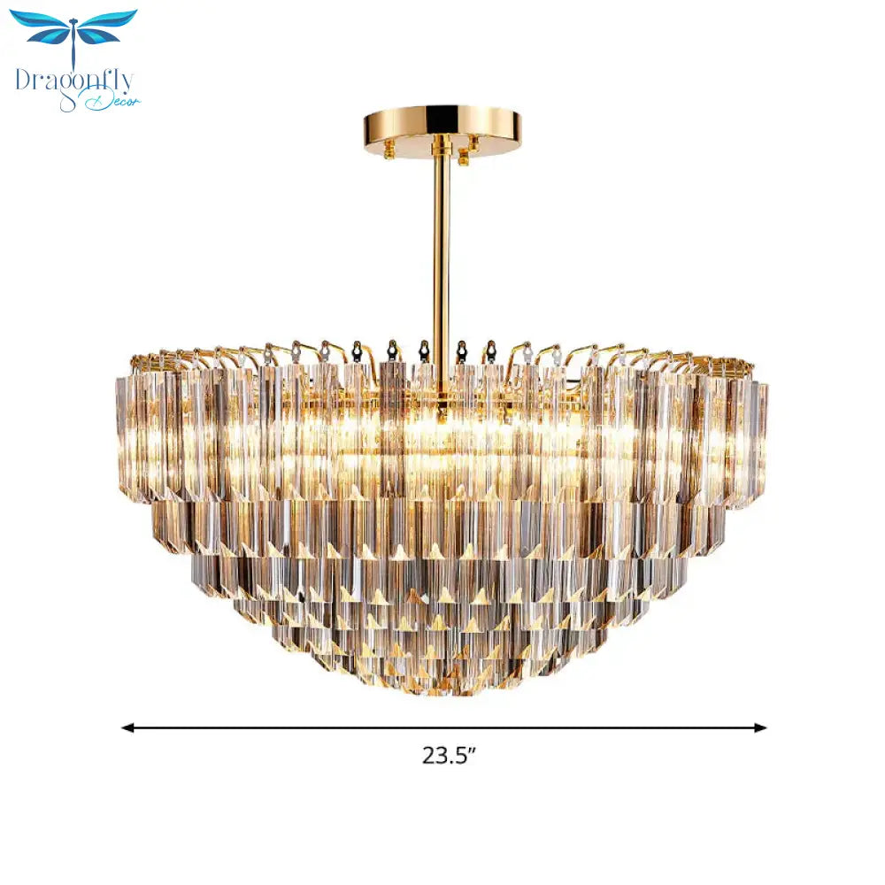 Gold Dome Ceiling Chandelier Modernist 10 Heads Beveled Crystal Suspended Lighting Fixture