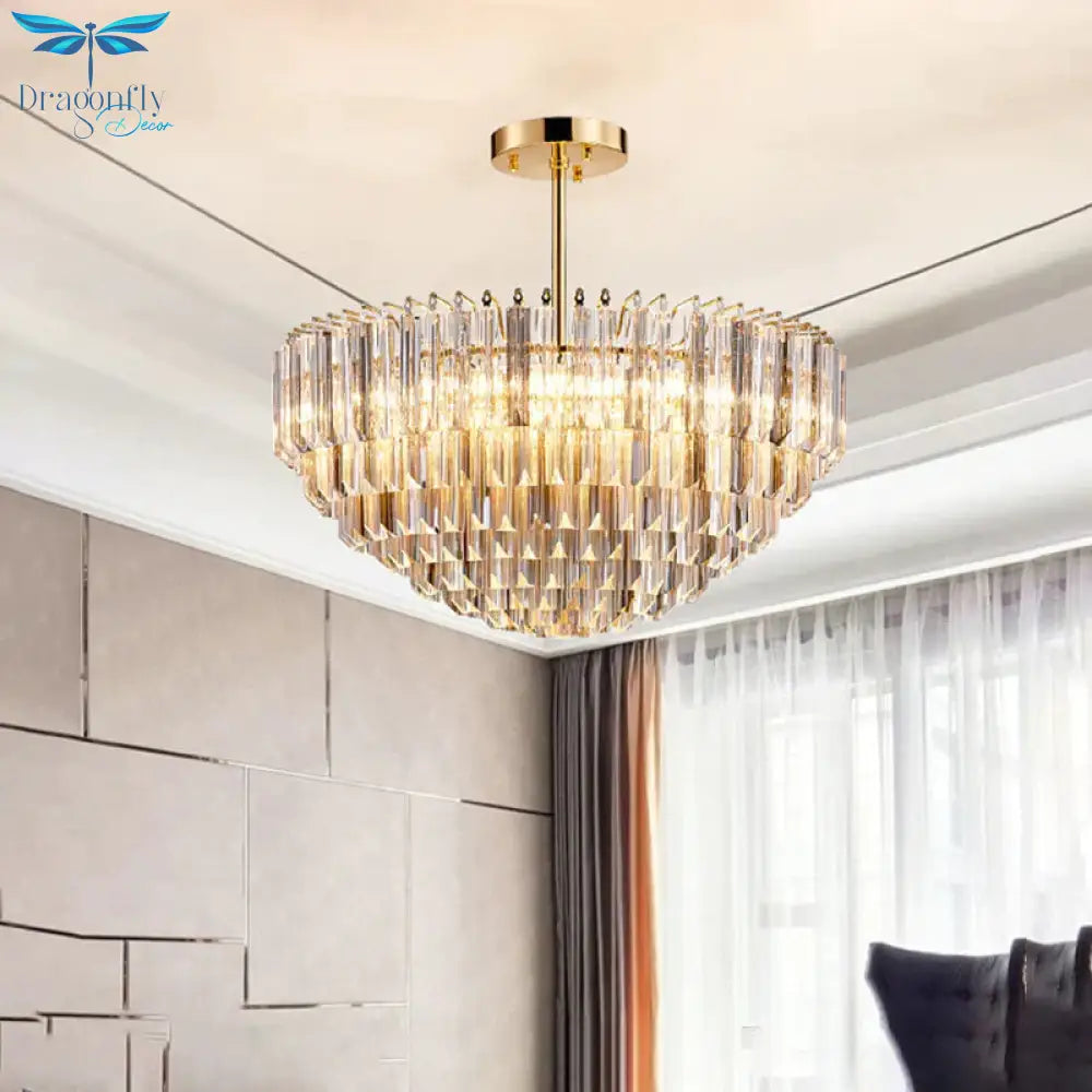 Gold Dome Ceiling Chandelier Modernist 10 Heads Beveled Crystal Suspended Lighting Fixture