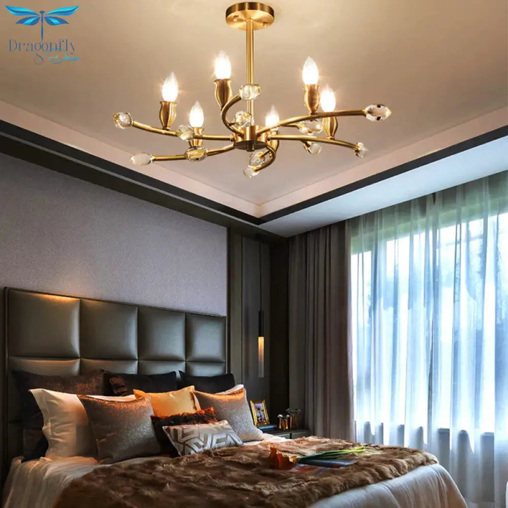 Gold Exposed Bulb Pendant Lighting Rustic Metal 6 Lights Bedroom Room Chandelier Hanging Light