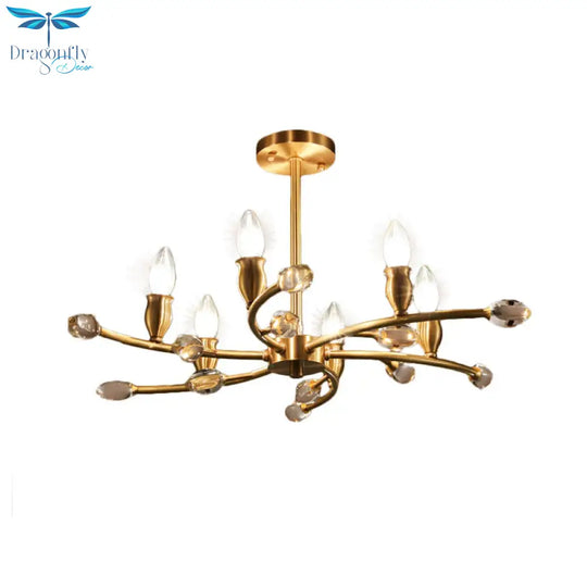 Gold Exposed Bulb Pendant Lighting Rustic Metal 6 Lights Bedroom Room Chandelier Hanging Light