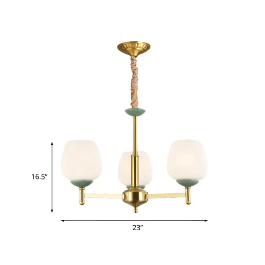 Gold Finish 3 Heads Suspension Light Traditional White Glass Tulip Chandelier Pendant Lamp