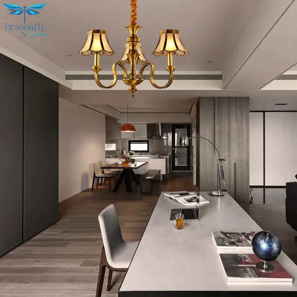 Gold Finish Radial Ceiling Suspension Lamp Colonialism Metal 3/5/6 Heads Living Room Pendant