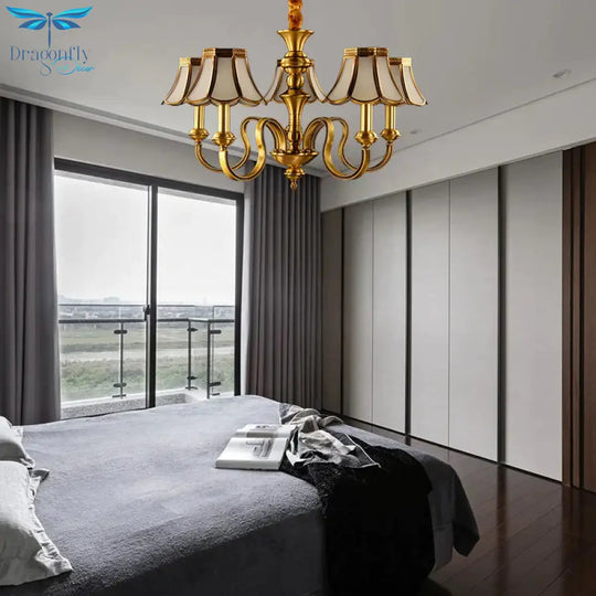 Gold Finish Radial Ceiling Suspension Lamp Colonialism Metal 3/5/6 Heads Living Room Pendant