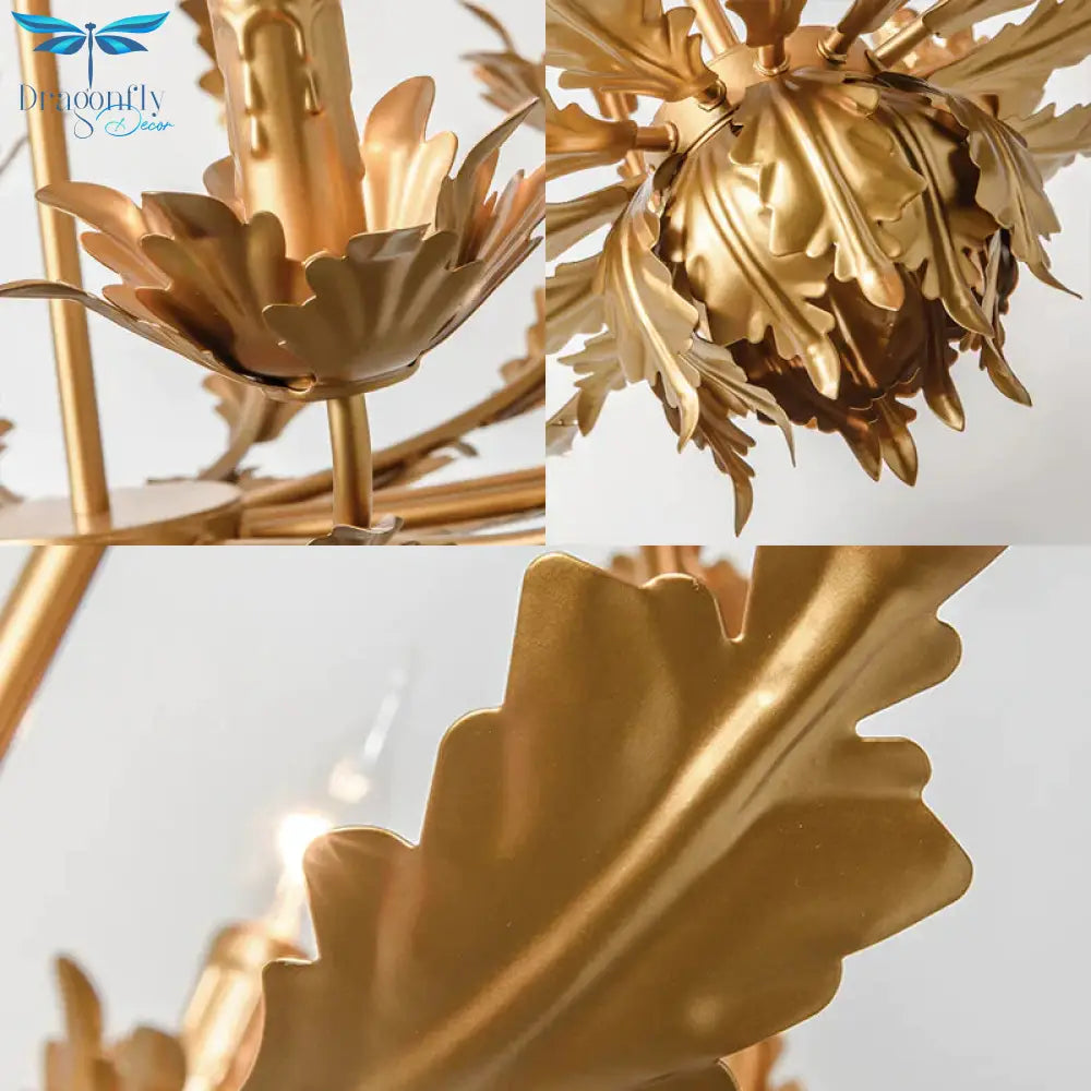 Gold Gourd Chandelier Lighting Traditional Metal 6 Bulbs Pendant Light Fixture For Living Room