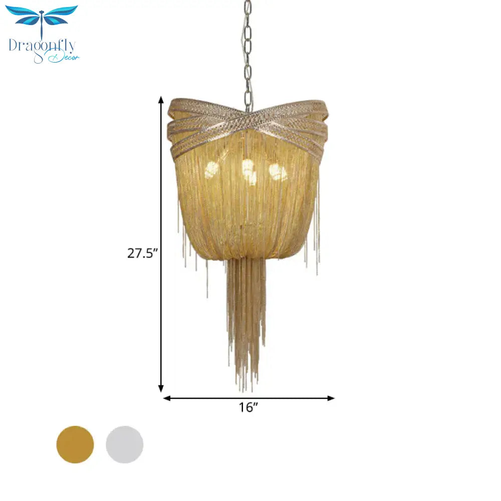 Gold/Silver 4/6/8 Lights Chandelier Lighting Rustic Metal Draped Beaded Hanging Light Fixture