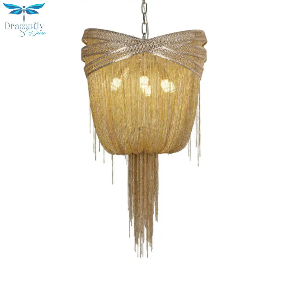 Gold/Silver 4/6/8 Lights Chandelier Lighting Rustic Metal Draped Beaded Hanging Light Fixture