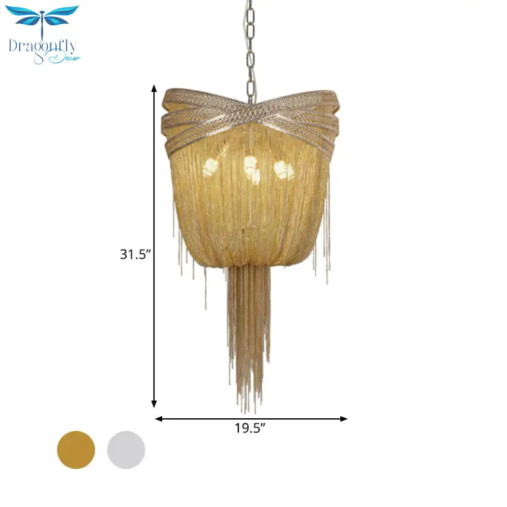 Gold/Silver 4/6/8 Lights Chandelier Lighting Rustic Metal Draped Beaded Hanging Light Fixture