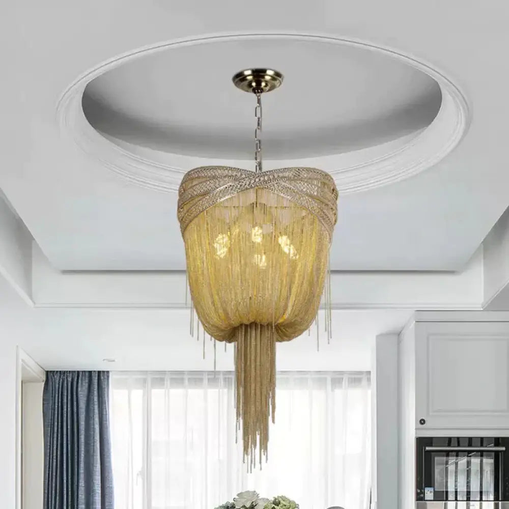 Gold/Silver 4/6/8 Lights Chandelier Lighting Rustic Metal Draped Beaded Hanging Light Fixture