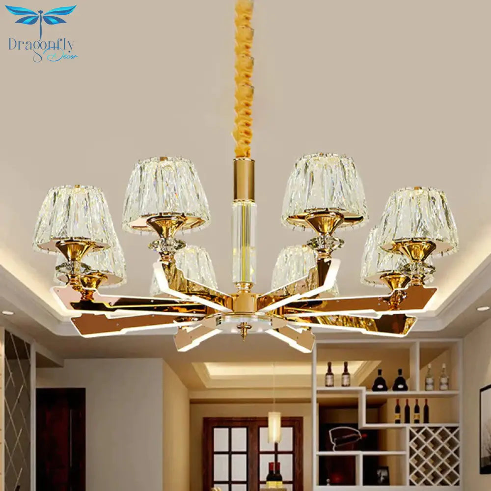 Gold Sputnik Hanging Ceiling Light Postmodern Crystal Block 6/8/12 Heads Living Room Pendant