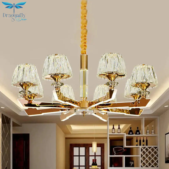 Gold Sputnik Hanging Ceiling Light Postmodern Crystal Block 6/8/12 Heads Living Room Pendant
