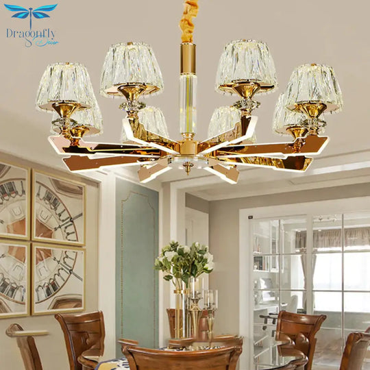 Gold Sputnik Hanging Ceiling Light Postmodern Crystal Block 6/8/12 Heads Living Room Pendant