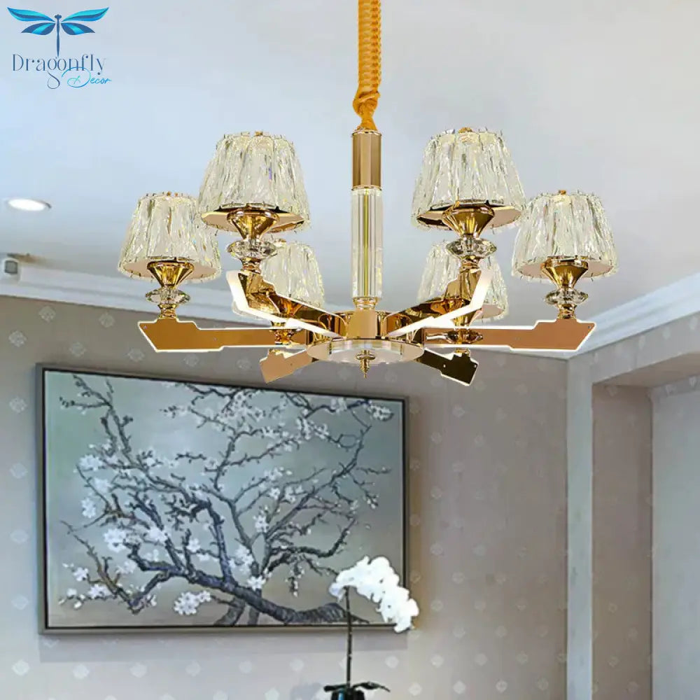 Gold Sputnik Hanging Ceiling Light Postmodern Crystal Block 6/8/12 Heads Living Room Pendant