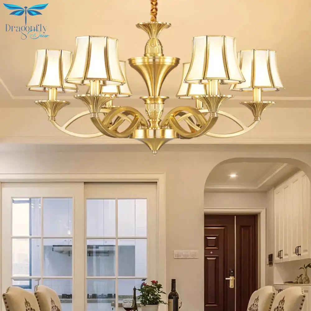 Gold Starburst Chandelier Lamp Colony Metal 3/6/8 Heads Pendant Ceiling Light With Flared Opal