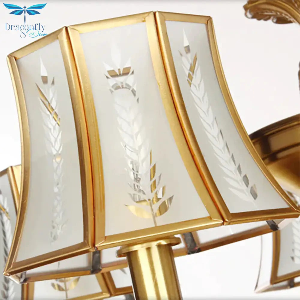 Gold Starburst Chandelier Lamp Colony Metal 3/6/8 Heads Pendant Ceiling Light With Flared Opal