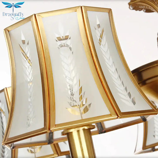 Gold Starburst Chandelier Lamp Colony Metal 3/6/8 Heads Pendant Ceiling Light With Flared Opal
