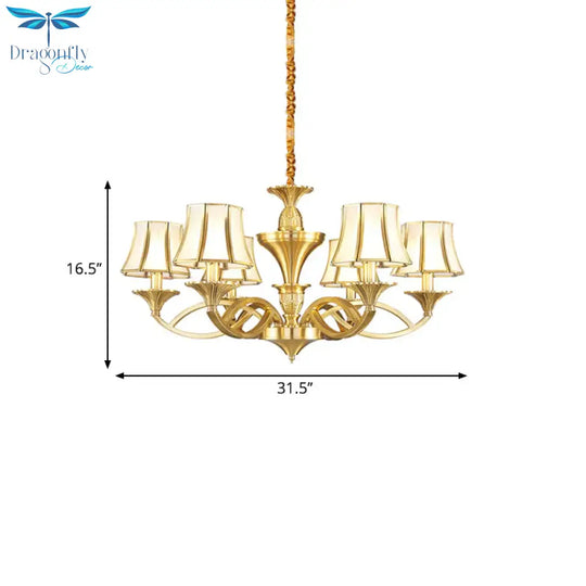 Gold Starburst Chandelier Lamp Colony Metal 3/6/8 Heads Pendant Ceiling Light With Flared Opal