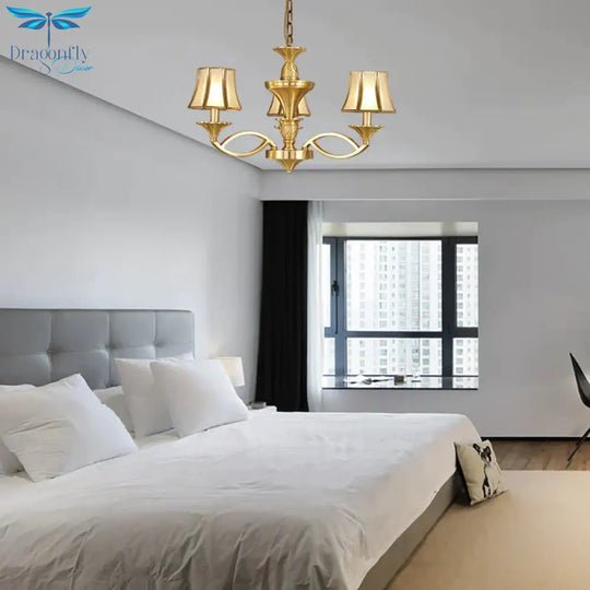 Gold Starburst Chandelier Lamp Colony Metal 3/6/8 Heads Pendant Ceiling Light With Flared Opal
