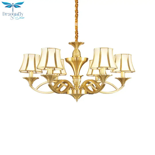 Gold Starburst Chandelier Lamp Colony Metal 3/6/8 Heads Pendant Ceiling Light With Flared Opal
