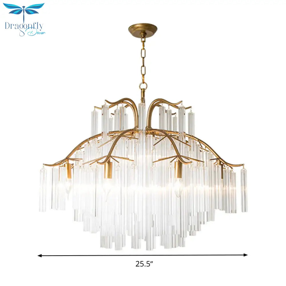 Gold Tube Chandelier Lamp Countryside Crystal 7/9 Lights Living Room Hanging Pendant Light