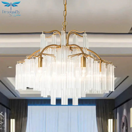 Gold Tube Chandelier Lamp Countryside Crystal 7/9 Lights Living Room Hanging Pendant Light