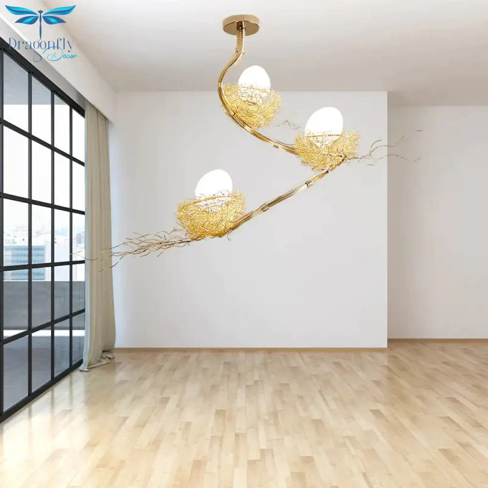 Golden Pendant Light Fixture With Egg Matte White Glass Shade