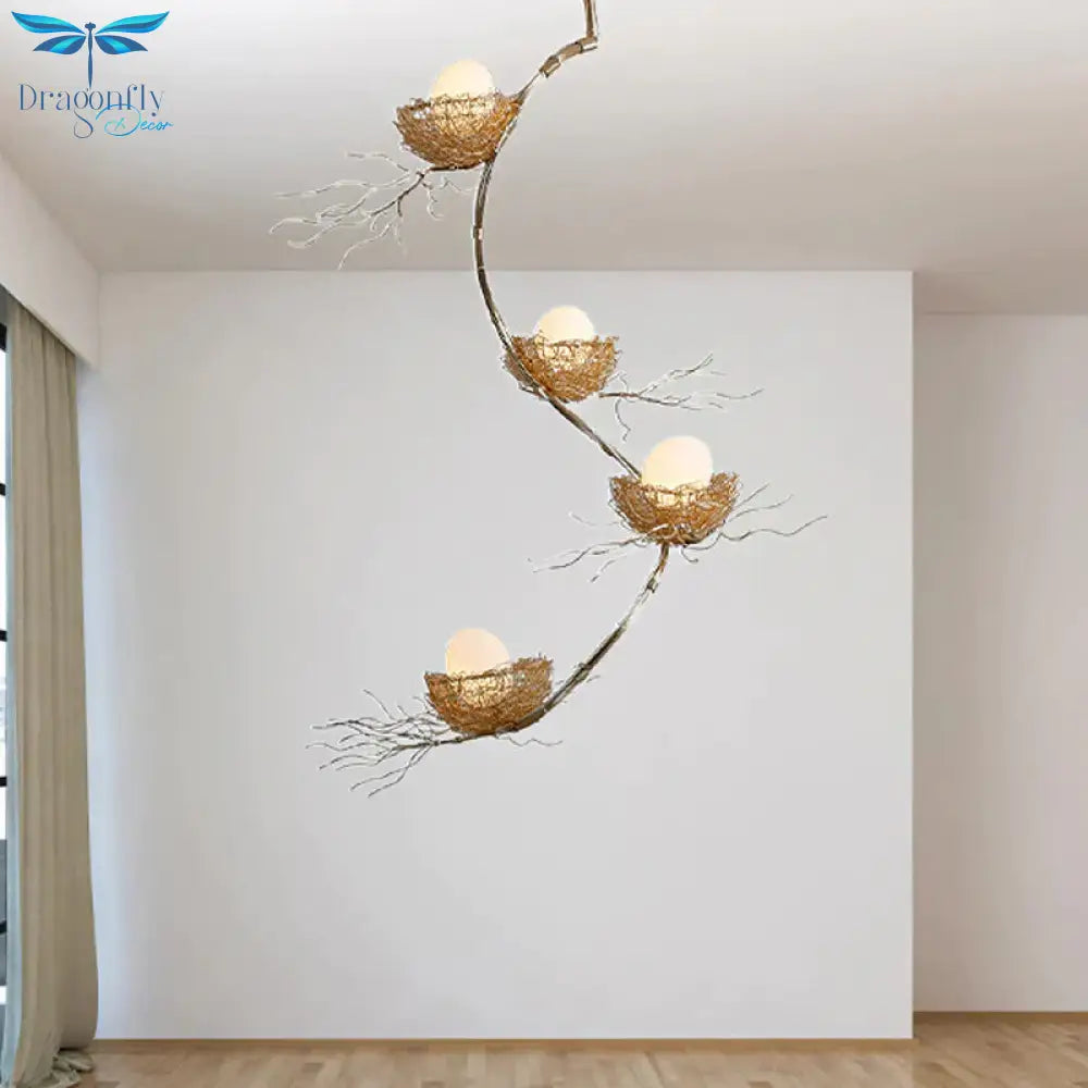 Golden Pendant Light Fixture With Egg Matte White Glass Shade