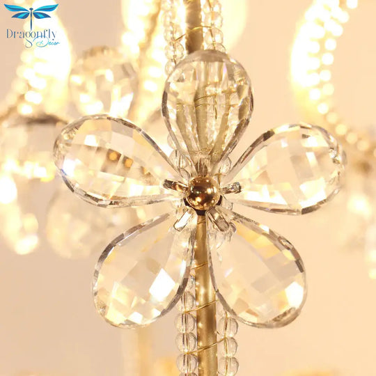 Gourd Cage Chandelier Lighting With Crystal Bead Vintage 1 Light Ceiling Pendant In Gold