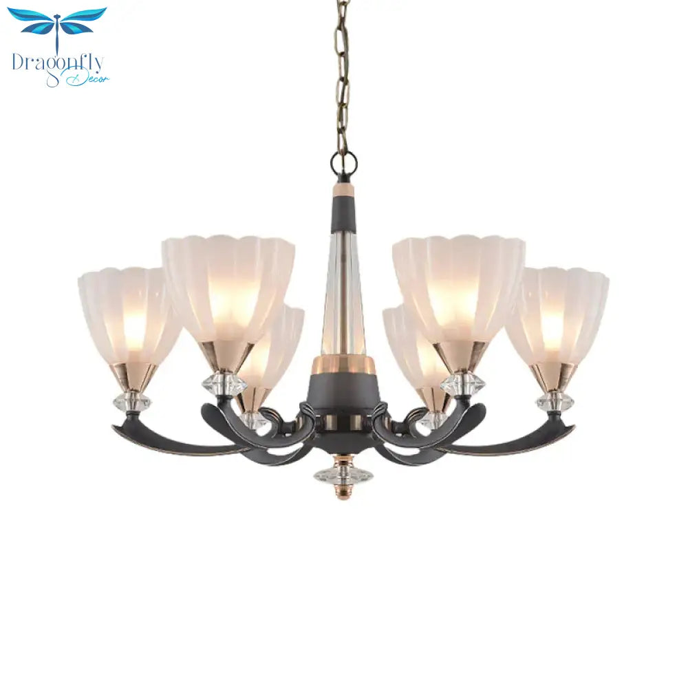 Gray - Gold 6/8 Lights Ceiling Chandelier Traditional White Frosted Glass Flower Up Hanging Lamp