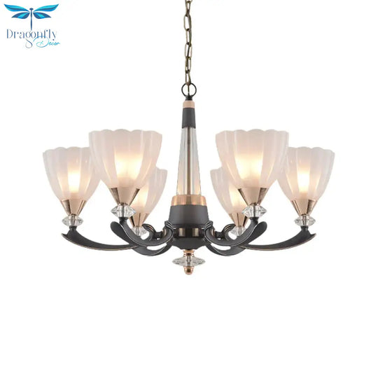 Gray - Gold 6/8 Lights Ceiling Chandelier Traditional White Frosted Glass Flower Up Hanging Lamp