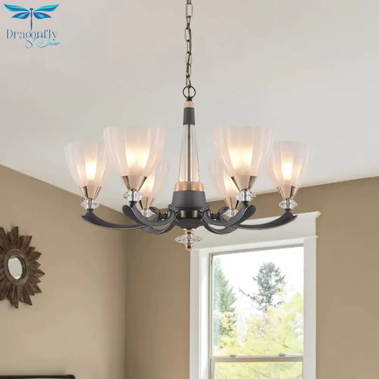 Gray - Gold 6/8 Lights Ceiling Chandelier Traditional White Frosted Glass Flower Up Hanging Lamp