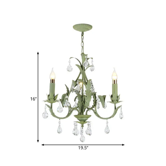 Green Foliage Design Candle Chandelier Countryside Iron 3 Lights Bedroom Ceiling Suspension Lamp