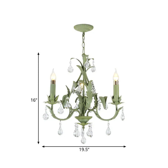 Green Foliage Design Candle Chandelier Countryside Iron 3 Lights Bedroom Ceiling Suspension Lamp