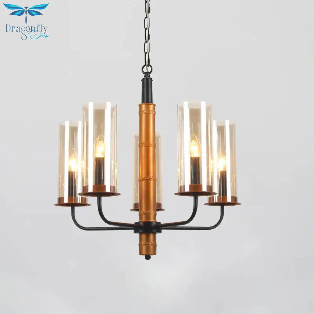 Grey Glass Tubular Chandelier Lighting Modernist 3/5/6 Lights Living Room Pendant Lamp Kit In Gold