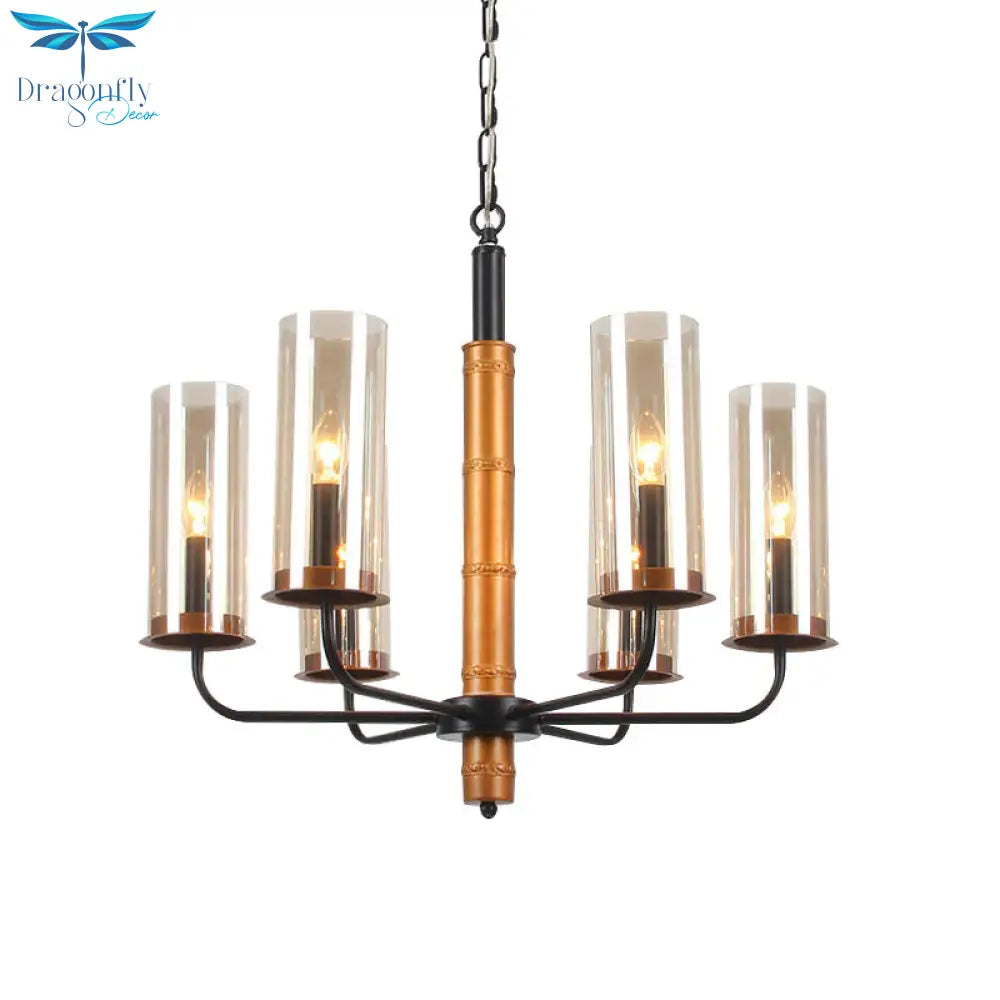 Grey Glass Tubular Chandelier Lighting Modernist 3/5/6 Lights Living Room Pendant Lamp Kit In Gold