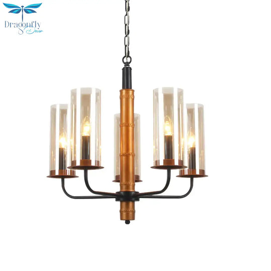 Grey Glass Tubular Chandelier Lighting Modernist 3/5/6 Lights Living Room Pendant Lamp Kit In Gold