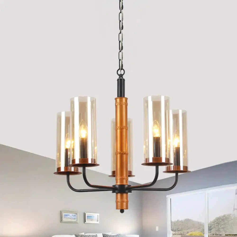 Grey Glass Tubular Chandelier Lighting Modernist 3/5/6 Lights Living Room Pendant Lamp Kit In Gold