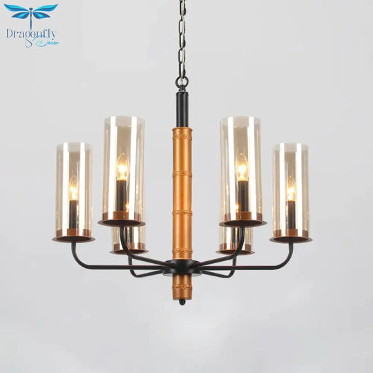 Grey Glass Tubular Chandelier Lighting Modernist 3/5/6 Lights Living Room Pendant Lamp Kit In Gold