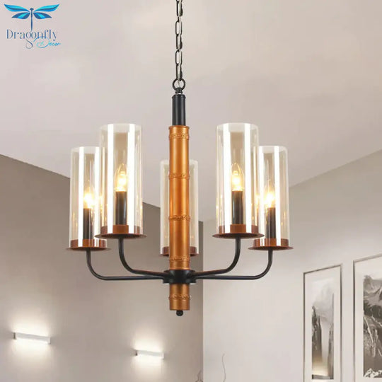 Grey Glass Tubular Chandelier Lighting Modernist 3/5/6 Lights Living Room Pendant Lamp Kit In Gold