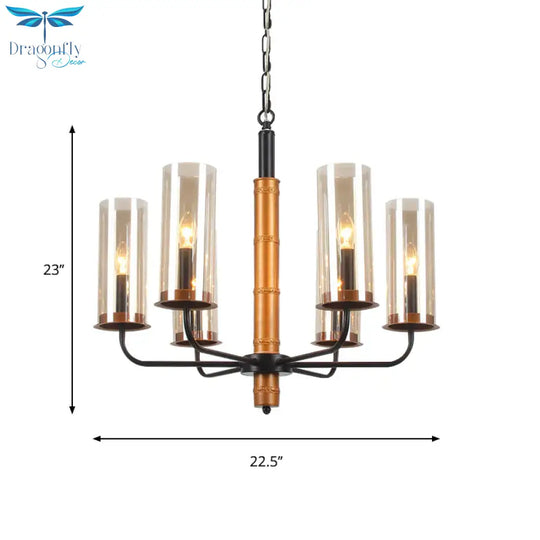 Grey Glass Tubular Chandelier Lighting Modernist 3/5/6 Lights Living Room Pendant Lamp Kit In Gold