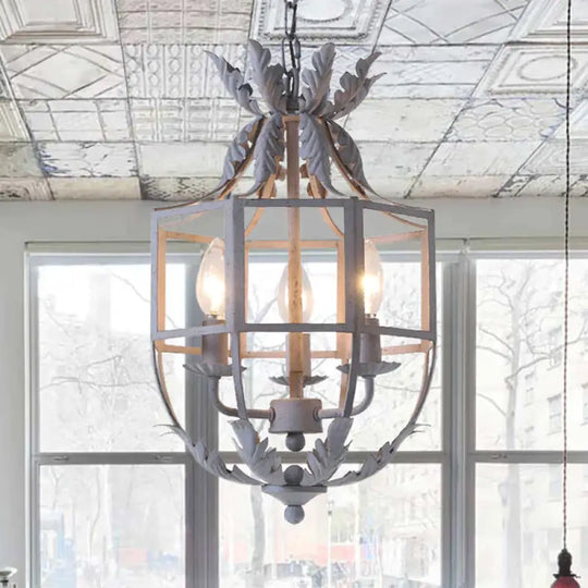 Grey/White/Gold Bird Cage Chandelier Lighting Rustic Metal 3 Bulbs Pendant Light Fixture For Living