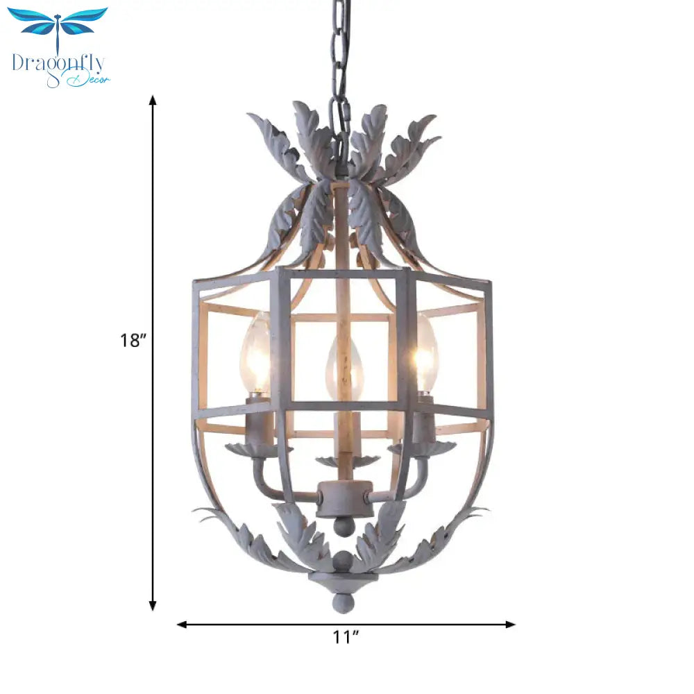 Grey/White/Gold Bird Cage Chandelier Lighting Rustic Metal 3 Bulbs Pendant Light Fixture For Living