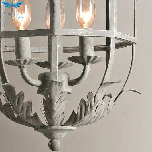 Grey/White/Gold Bird Cage Chandelier Lighting Rustic Metal 3 Bulbs Pendant Light Fixture For Living