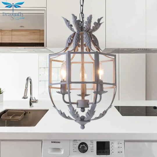 Grey/White/Gold Bird Cage Chandelier Lighting Rustic Metal 3 Bulbs Pendant Light Fixture For Living