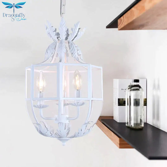 Grey/White/Gold Bird Cage Chandelier Lighting Rustic Metal 3 Bulbs Pendant Light Fixture For Living