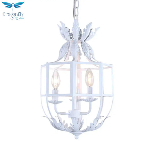 Grey/White/Gold Bird Cage Chandelier Lighting Rustic Metal 3 Bulbs Pendant Light Fixture For Living