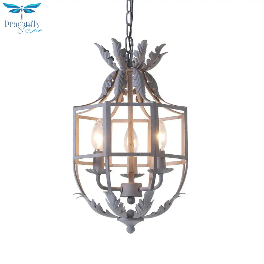 Grey/White/Gold Bird Cage Chandelier Lighting Rustic Metal 3 Bulbs Pendant Light Fixture For Living