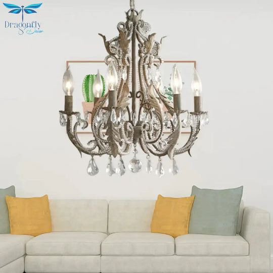 Grey/White Spur Chandelier Modern 5/6 Heads Crystal Ceiling Pendant Light For Living Room
