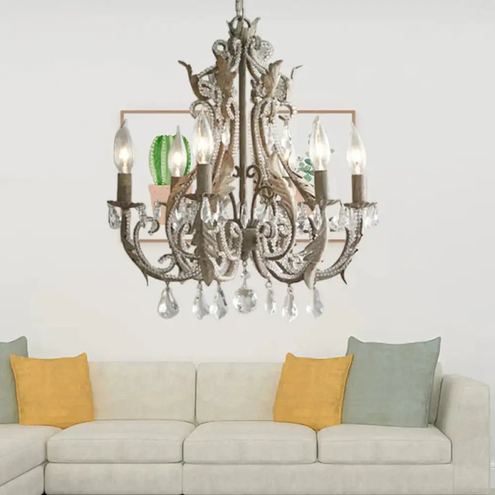 Grey/White Spur Chandelier Modern 5/6 Heads Crystal Ceiling Pendant Light For Living Room 6 / Grey