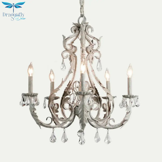 Grey/White Spur Chandelier Modern 5/6 Heads Crystal Ceiling Pendant Light For Living Room