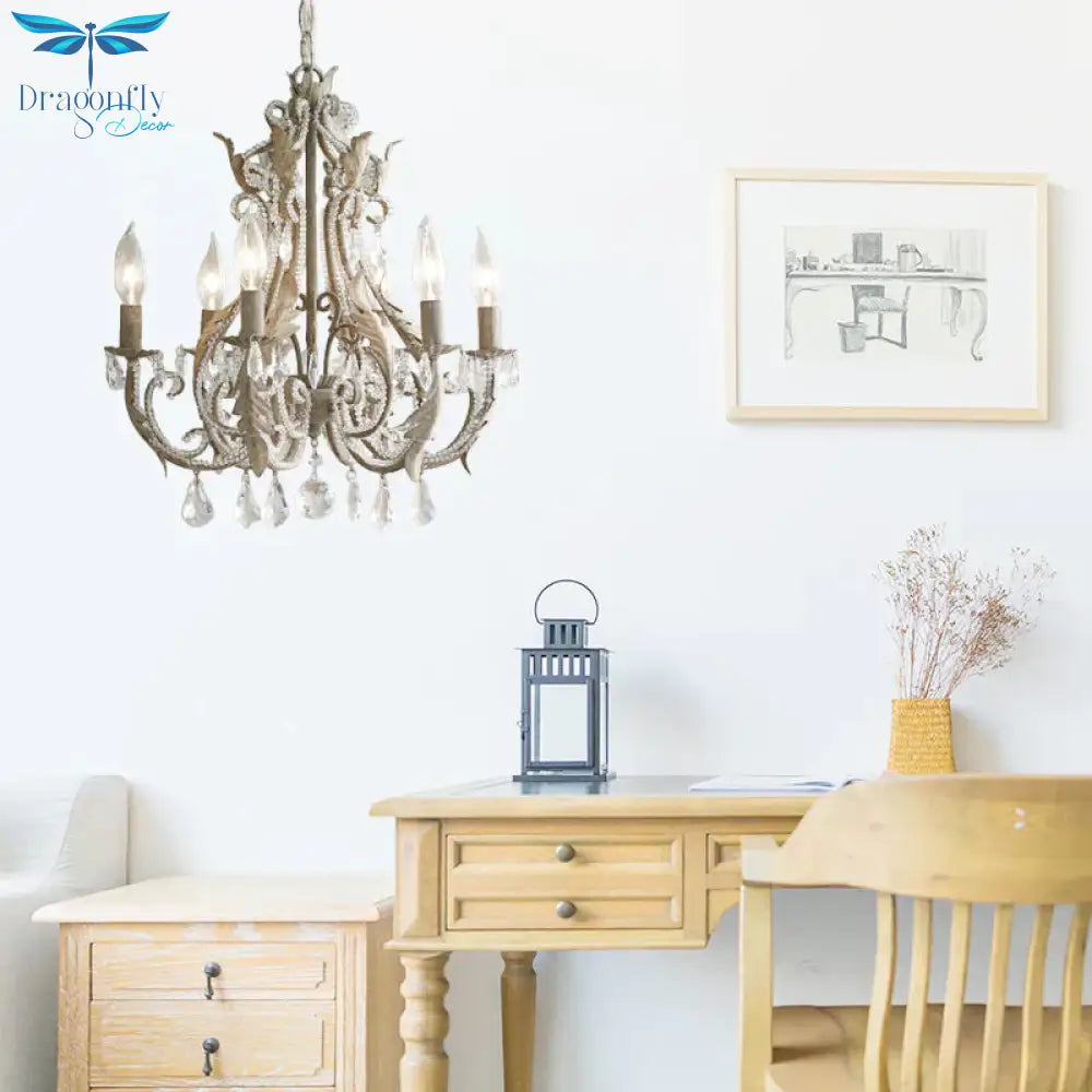 Grey/White Spur Chandelier Modern 5/6 Heads Crystal Ceiling Pendant Light For Living Room